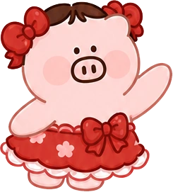 Pig character wearing a red dress